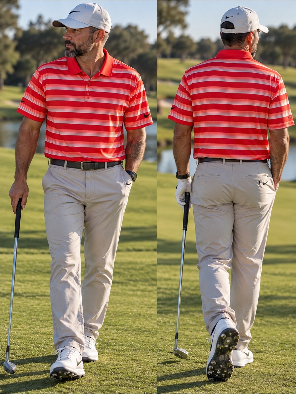 Nike Golf Tour Performance Red & White Horizontal Stripe Polo